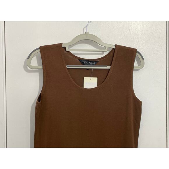 Ming Wang Dress XS Brown Stretch Knit Sleeveless Minimalist Quiet Luxury NWT - Picture 3 of 7